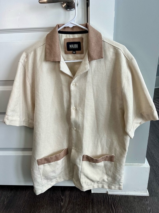 Malibu Other - Malibu by Drill Clothing Co. Cream & Tan Short-Sleeve Button-Down Shirt